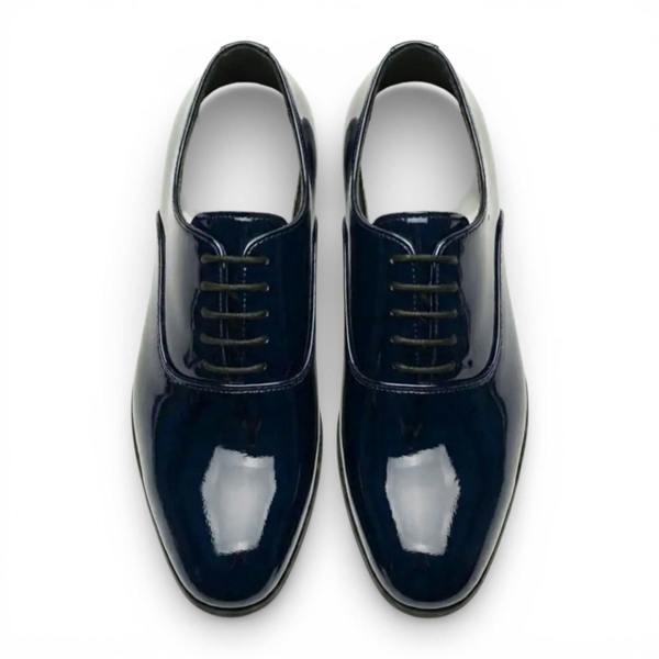 Dolcetto Men's Formal Navy Blue Patent PU Leather Oxford Dress Brogue Shoes