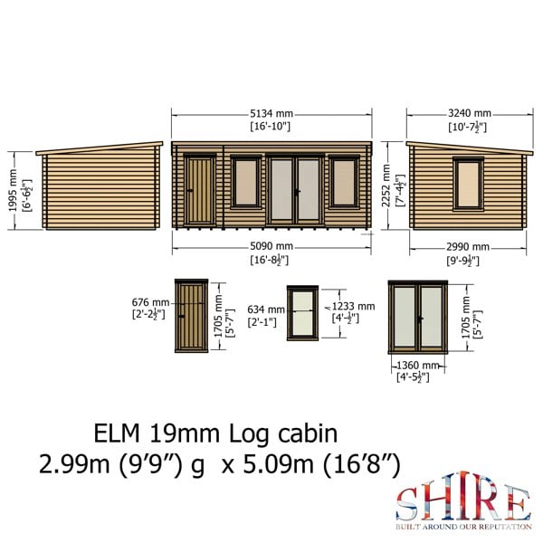 Shire Elm 10Gx17 Multiroom Pent Log Cabin 19mm interlock  Cladding - Best Shed