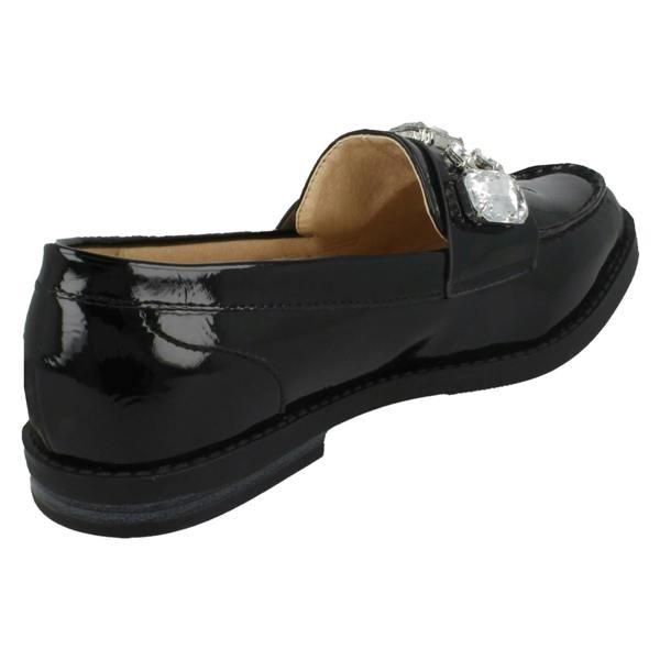 Spot On Ladies Spot On Jewel Trim Vamp Loafer Shoes