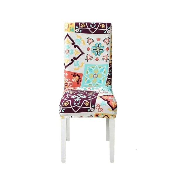 Anyhouz Anyseat Chair Cover White Floral Print Elastic Slipcover Dining Decor