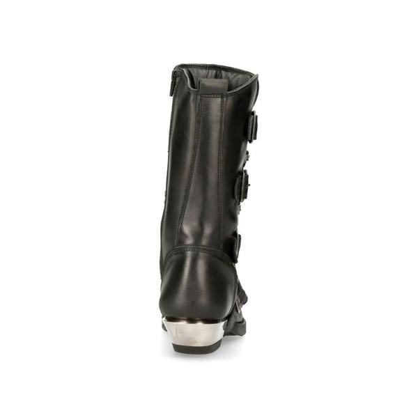 New Rock Black Leather Cowboy Buckle Boots- M-7993-S1