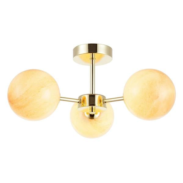 Designer Polished Gold Ceiling Light with Amber Marble Glass Shades Image 4