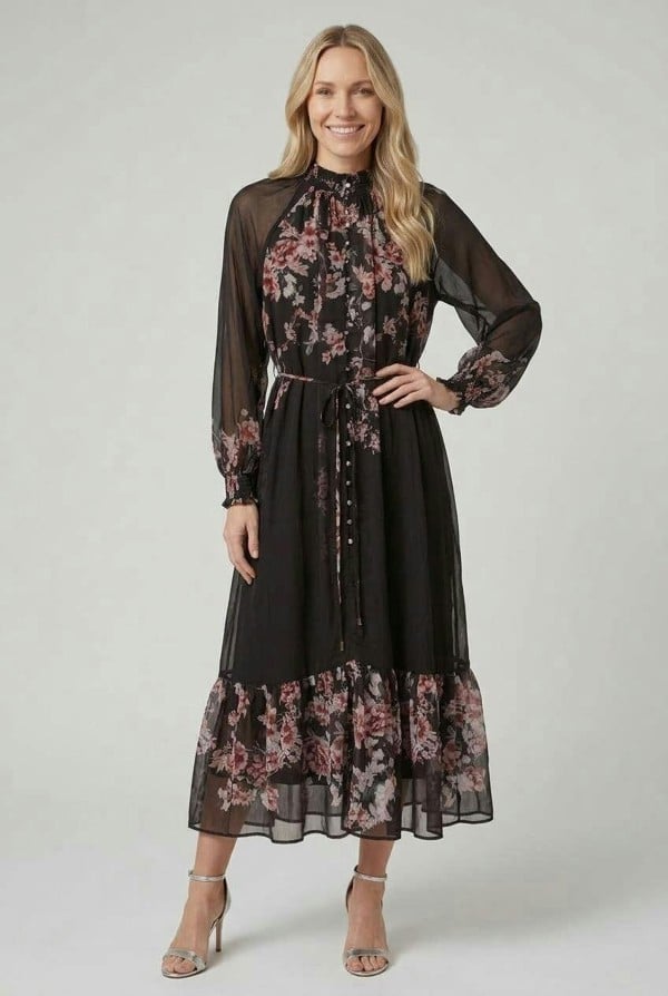 Izabel London Floral High Neck Layered Maxi Dress