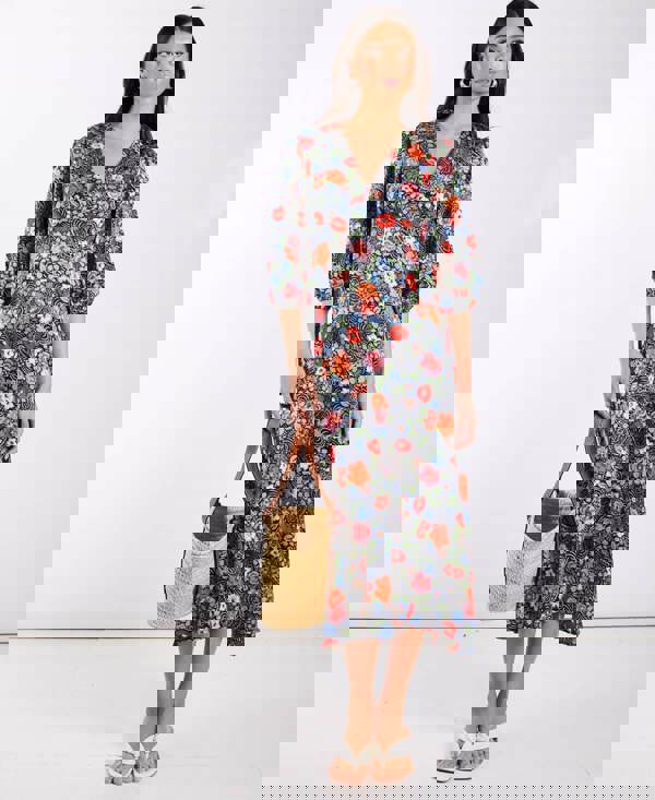 Multicoloured Floral Satin Midi Dress