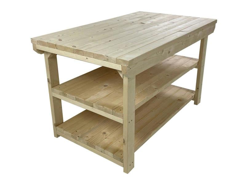 Rotem Wooden Kiln-Dry Workbench – 3ft Depth Sturdy and Durable Workstation with Double Shelf for Extra Storage, Ideal for Garages, Workshops, and Sheds
