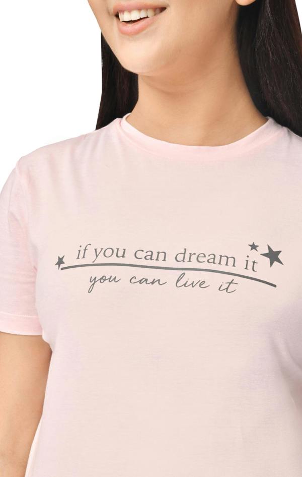 Smart Living Women's Tee and Cuffed Bottom Loungewear Set - Pink/Grey