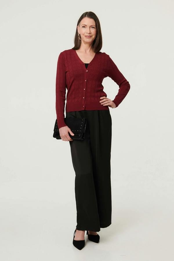 Red | Heart Textured Slim Long Sleeve Cardigan