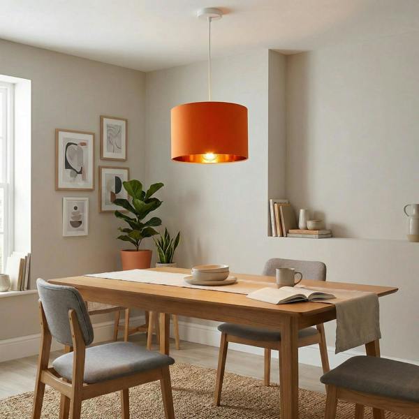 Contemporary Vivid Orange Cotton 12" Table Base or Pendant Lamp Shade Image 7
