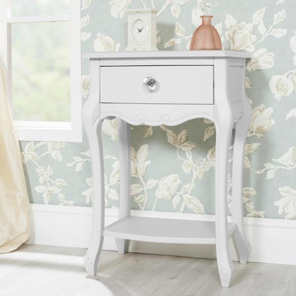 Statement Furniture Juliette Vintage Chic 1 Drawer Bedside Table with Crystal Handle