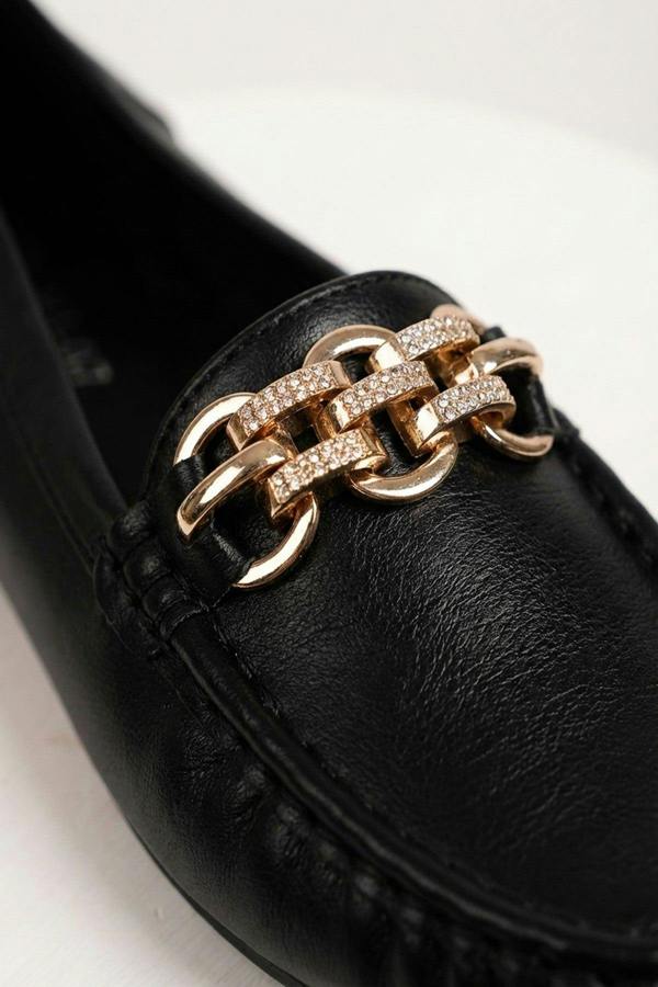 Olivia Womens Rhinestone Chain Loafers - Black