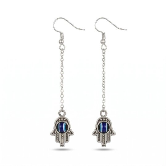 The Colourful Aura Handmade Long Chain Hamsa Evil Eye Fatima Hand Tassel Chain Drop Earring