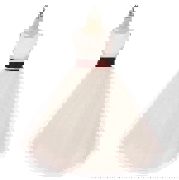 Girls white dress with burgundy sash