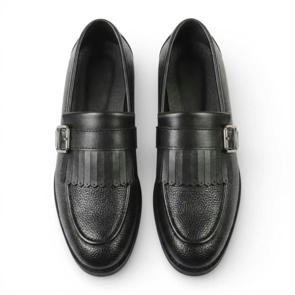 Dolcetto Mens Faux Leather Black Fringe Monk Strap Slip-On Loafers Shoes
