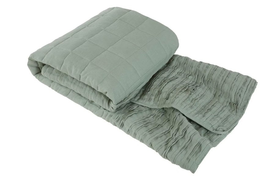 Lazy Linen Pure Washed Linen Quilted Throw - Green