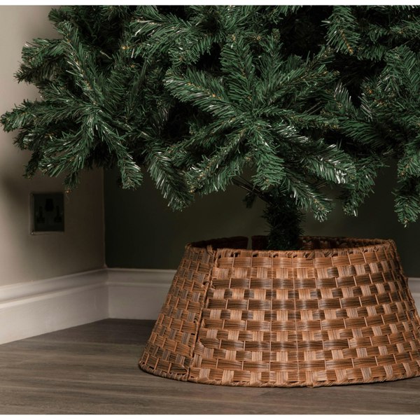 Samuel Alexander 40/58cm Samuel Alexander Medium KD Plastic Wicker Rattan Woven Christmas Tree Skirt in Brown