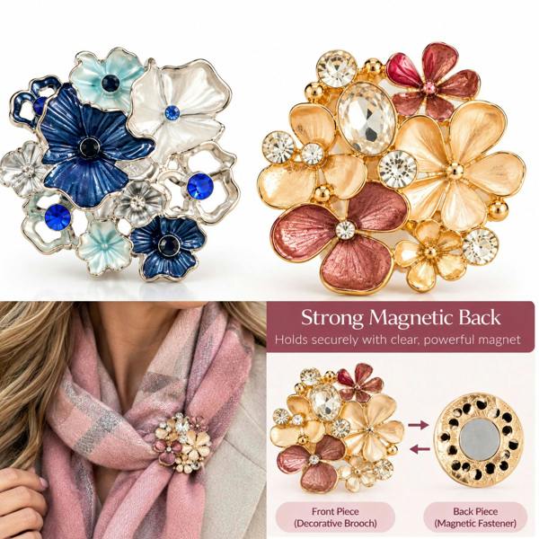 Love EMVY Floral Magnetic Brooch with Crystal Effect Detail, 6cm