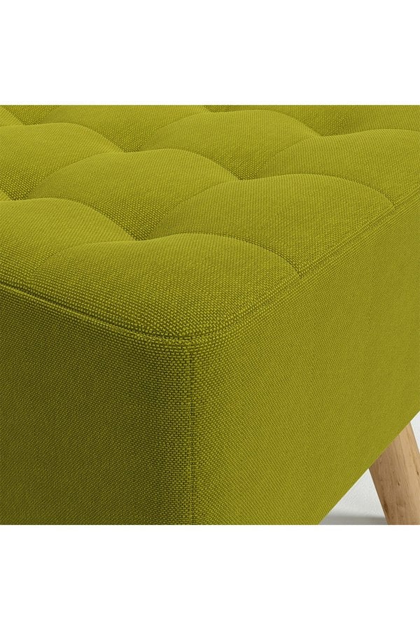 Living and Home Green Linen Padded Wooden Leg Square Footstool