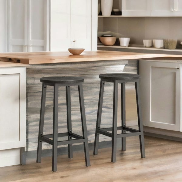 Rafaelo Mobilia Set of 2 Bar Stools With Metal Frame Black