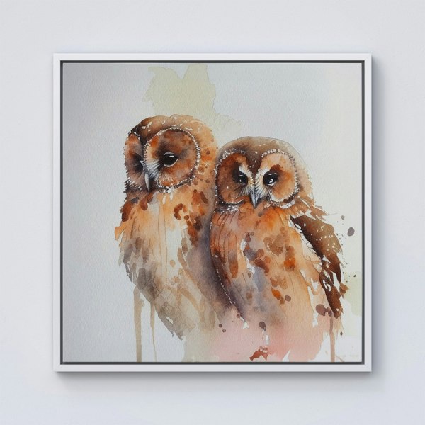 Warren Reed Loving Tawny Owls Watercolour Framed Canvas