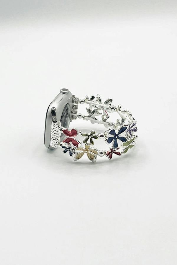 SVNX Apple Watch Strap with Flowers in Silver