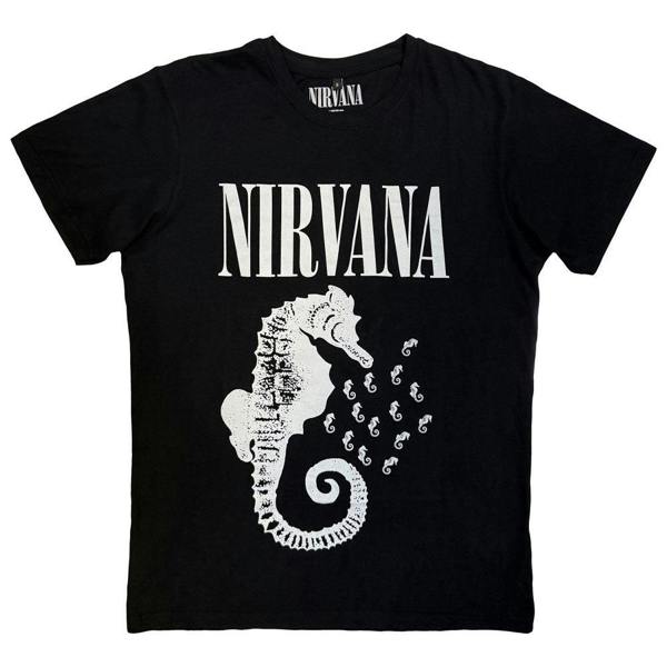 Nirvana Seahorse And Logo Mono Premium Carbon Finish T Shirt