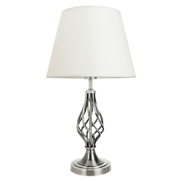 Traditional Satin Nickel Table Lamp with Barley Twist Base and Linen Shade Image 2