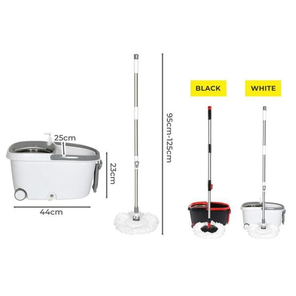 Cleanflo Spin Bucket Set Wet Dry Stainless Steel 360Â° Rotating 2 Floor Mop Head