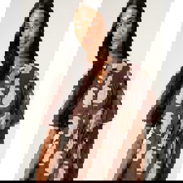 Blue Vanilla Polka Dot Button Up Double Frill Short Sleeve Dress