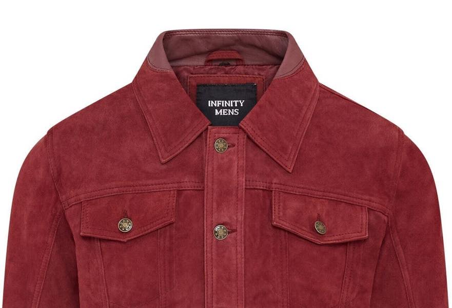 Infinity Leather Mens Trucker Goat Suede Western Leather Jeans Jacket - Yangon