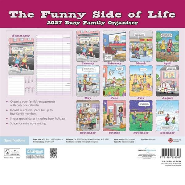 Funny Side Of Life Family Organiser 2027, Family Planners, Month To View, Humour, Gift