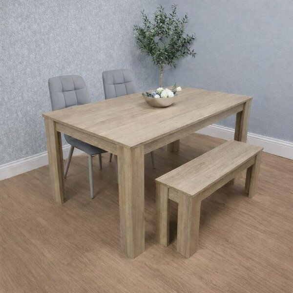 Kosy Koala Dining Table Set Oak Effect Table With 2 Grey Velvet Dining Chairs And 1 Bench