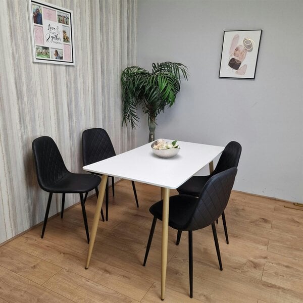 Kosy Koala Dining Table Set of 4 Wooden White Table with 4 Black Gem Patterend Chairs