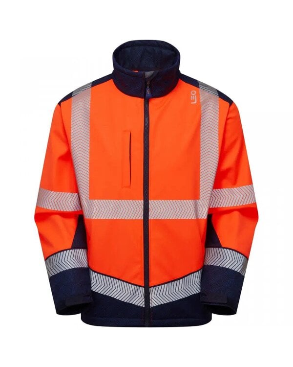 Leo Workwear Bowden EcoViz Softshell Jacket - Orange/Navy