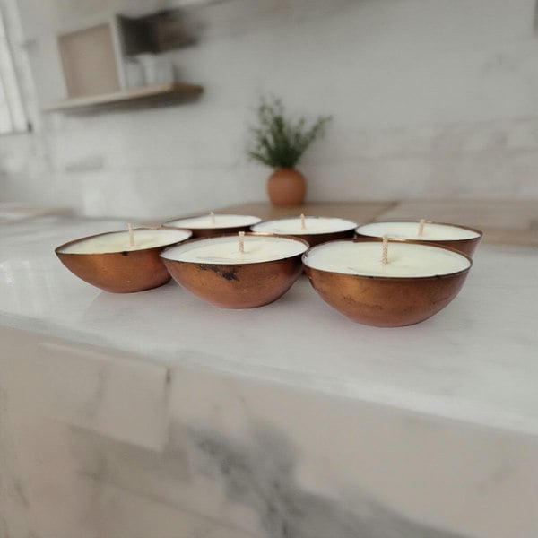 Ralph’s Orchard Set of 6 Repurposed Indian Tealight Candles – Velvet Tonka