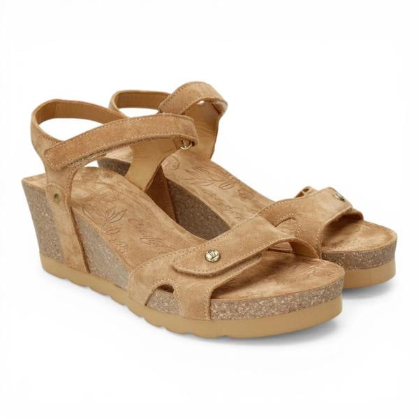 Panama Jack Julia B74 - Women's Wedge Bark Brown Suede Leather Sandals