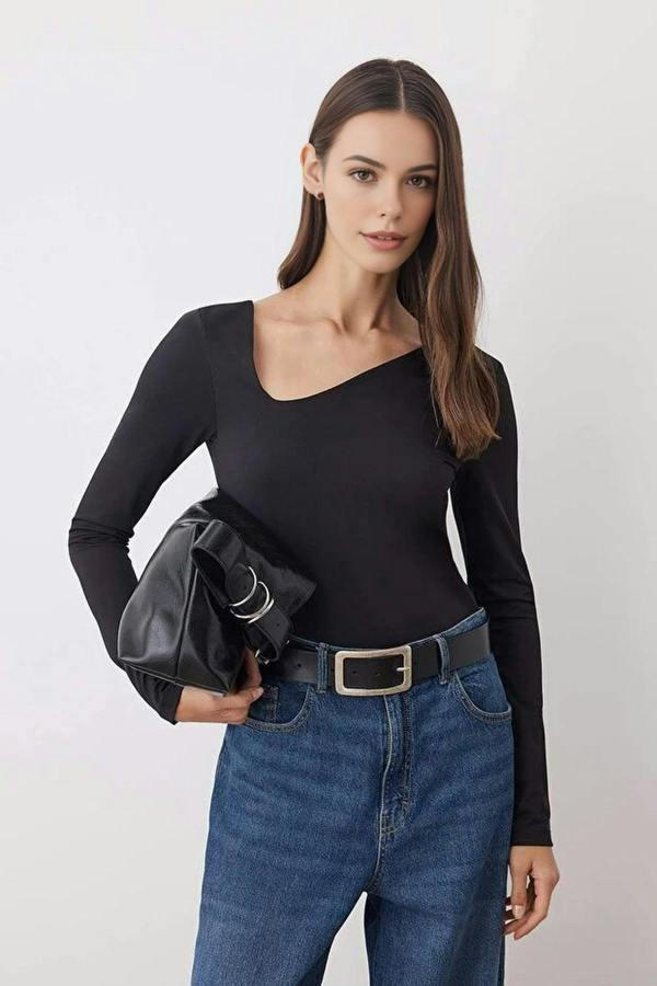 WOVCOR Knit Bodysuit with Asymmetrical Collar Detail