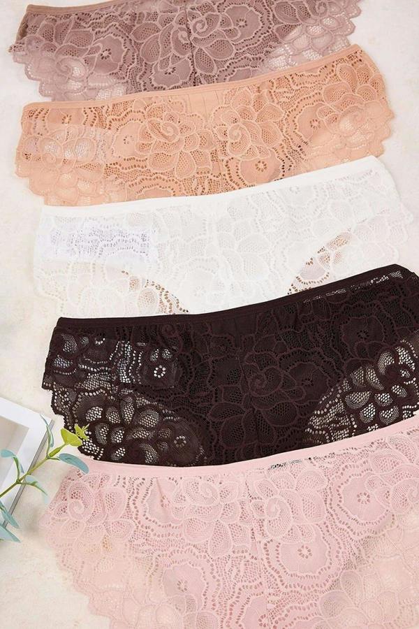 WOVCOR 5-Pack Lace Striped High-Waisted Classic Knitted Panties