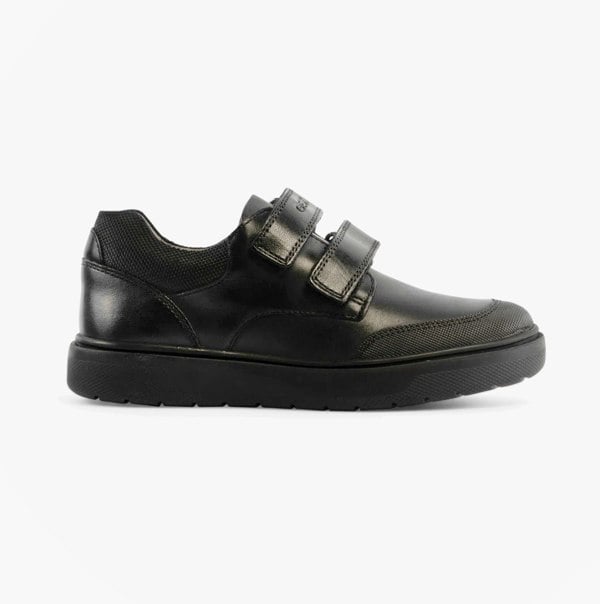 GEOX J RIDDOCK Boys Leather Touch Fasten School Shoes Black