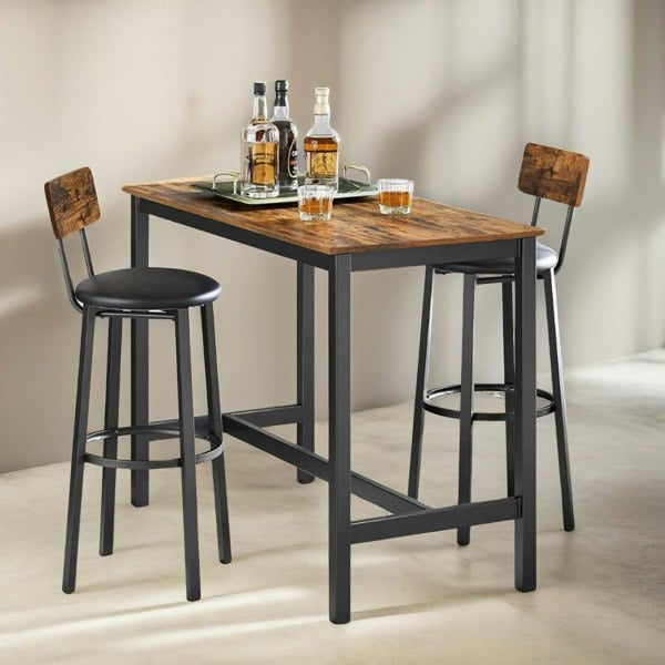 Rafaelo Mobilia 2PC Retro Style Bar Stools Set With Backrest Rustic Brown