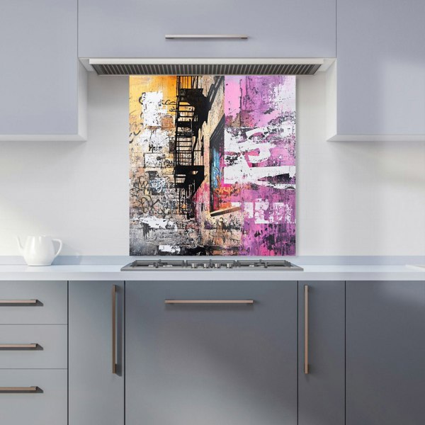 Warren Reed Urban City Building Graffiti Glass Kitchen Splashback - 00022