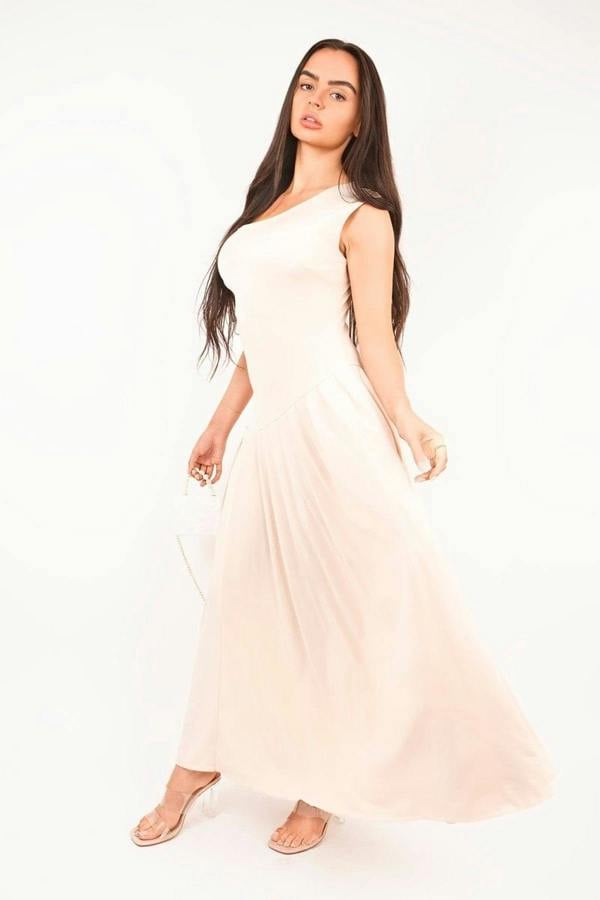 Tylah Short Sleeve Pleated Relaxed Maxi Dress - Beige