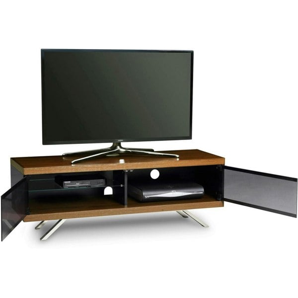 MDA Designs TUCANA 1200 HYBRID Black Walnut TV Cabinet BeamThru Remote-Friendly Doors up to 60" Flat Screen TVs Multimedia Centre Stand