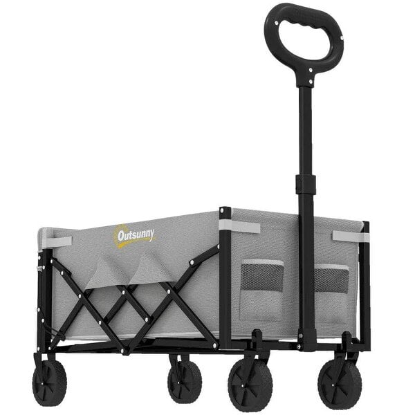 Bobobiy 60L Foldable Festival Trolley on Wheels, Collapsible Wagon Cart with Drop-Down Tailgate, Adjustable Handle, Grey