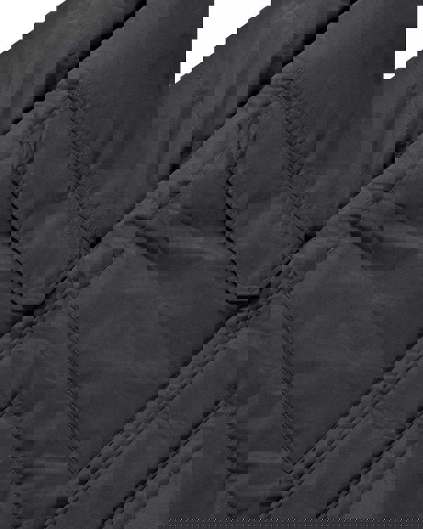 Lambretta Mens Padded Hooded Classic Badge Parka, close-up of the black padded jacket showing a large front pocket with flap and detailed stitching.