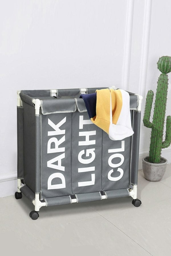 Living and Home 3 Bin Large Laundry Hamper Laundry Baskets Laundry Sorter with Wheels