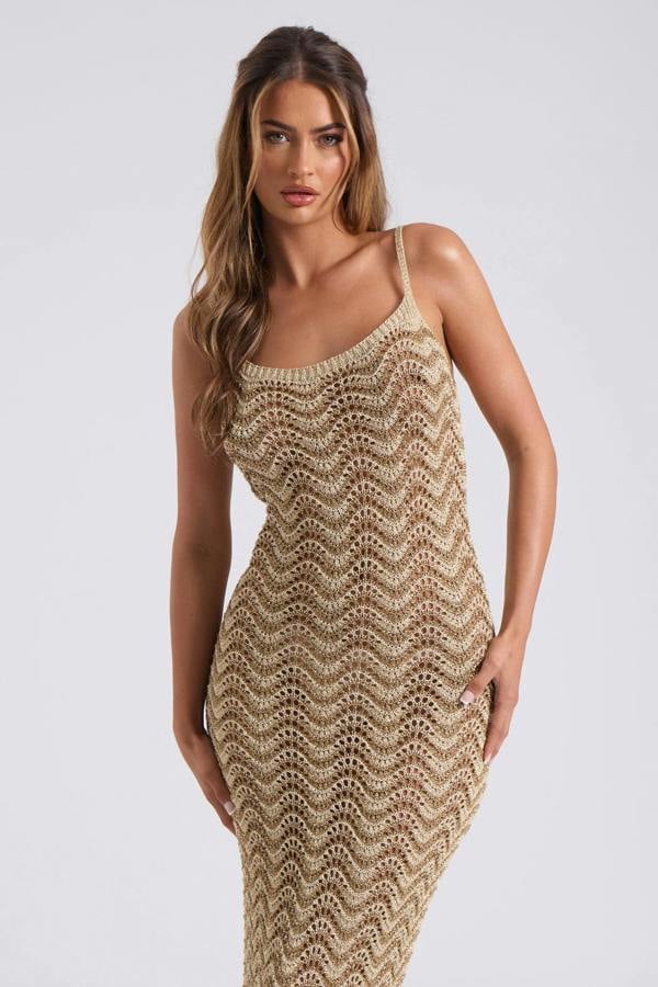 Urban Bliss Crochet Metallic Stripe Maxi Dress