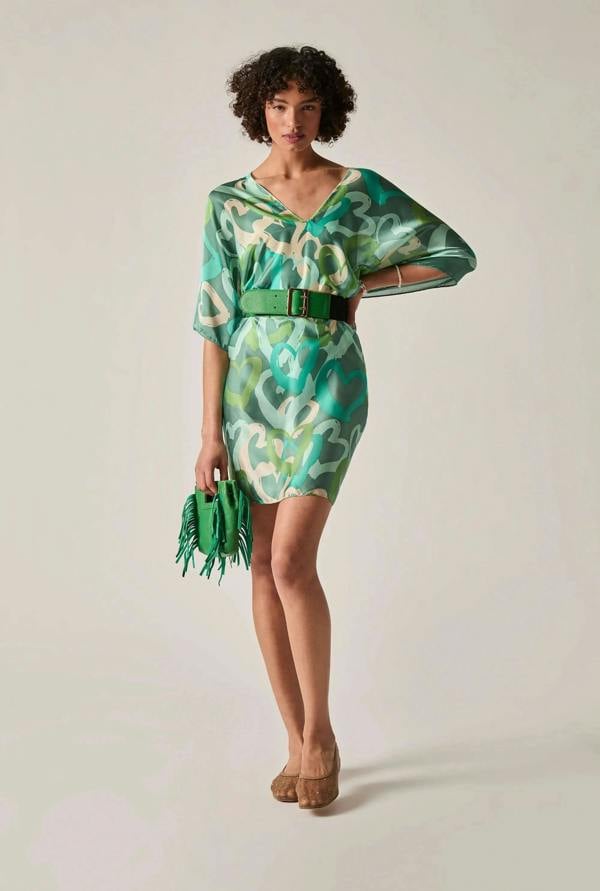 James Lakeland Green Heart Print Kaftan