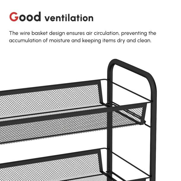 Black steel mesh trolley side frame and top basket with open ventilation grid