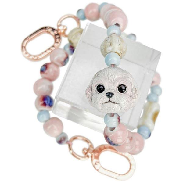 Nimmy Friends Nimmy Big Eye Cute Pet Bischon Fraise Dog Mobile Phone Chain Bag Charm Ceramic Bracelet Pink - N-XDY-SL-02