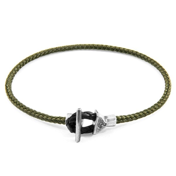 Anchor & Crew Khaki Green Cullen Silver and Rope Bracelet